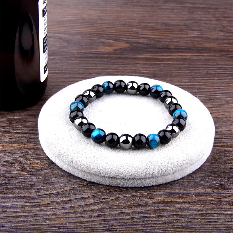 Men's Natural Black Obsidian Beads Bracelet