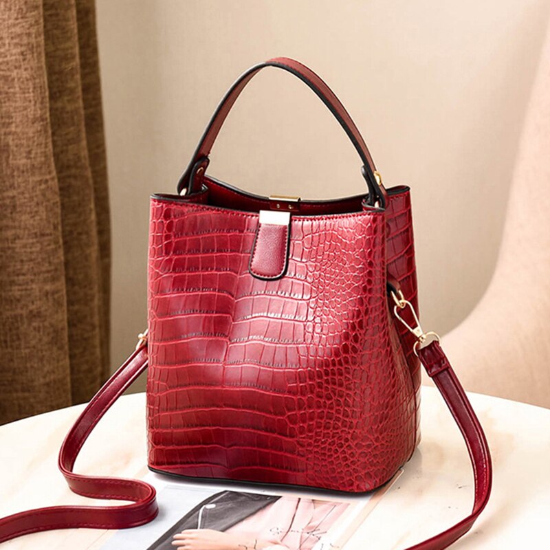 Women's Compact Alligator Skin Style Bucket Bag