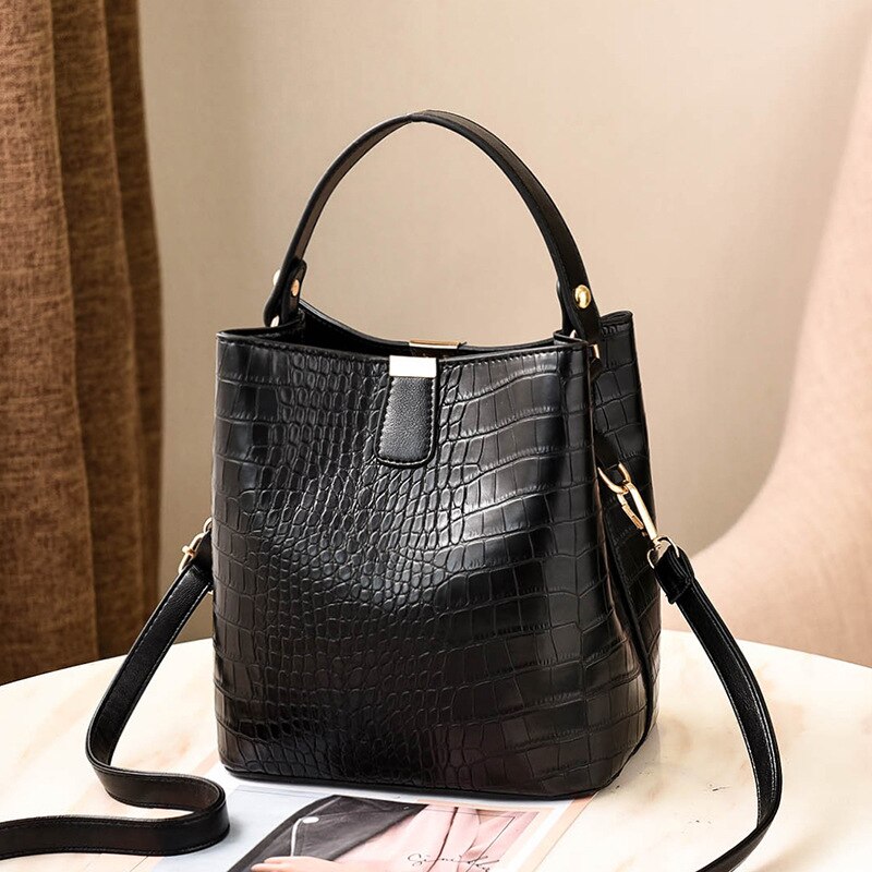 Women's Compact Alligator Skin Style Bucket Bag