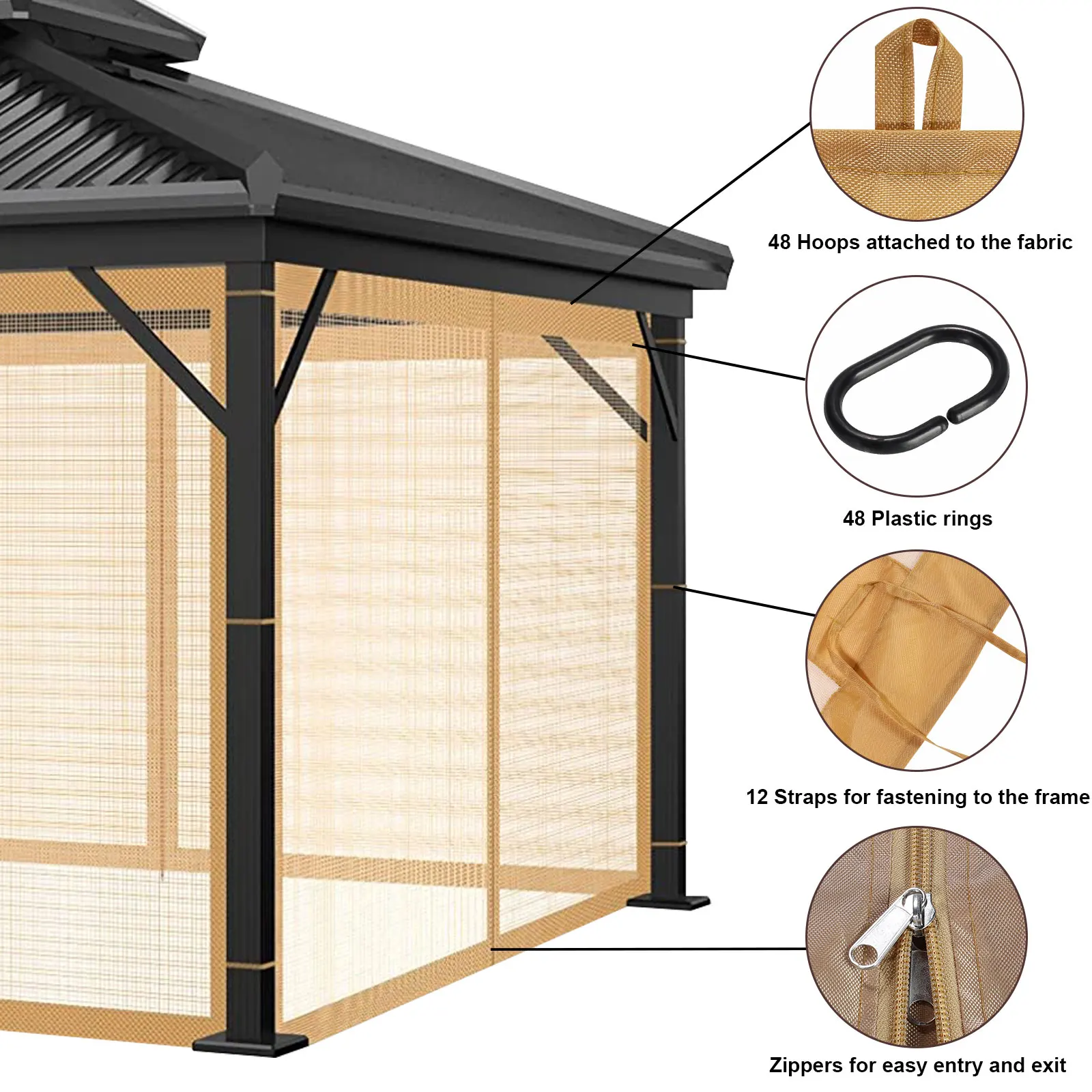 Mosquito Net for Gazebo Outdoor Canopy Insect Net Mosquito Netting with Zippers Mosquito Curtain for Garden Patio Mosquito mesh